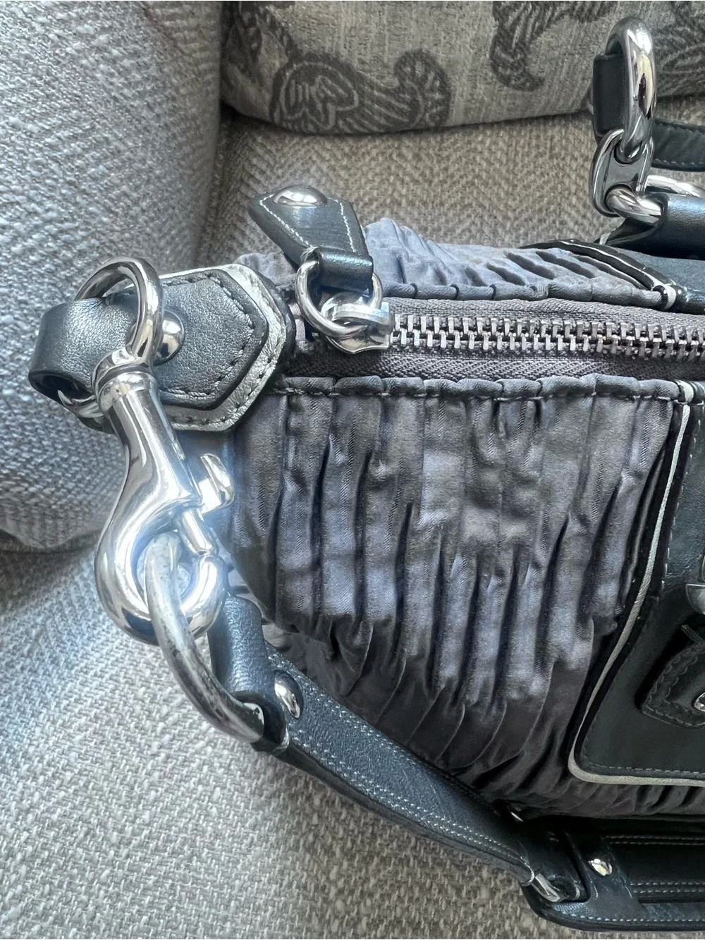 COACH F20084 Ashley Gathered Sateen Satchel Charcoal Gray Silver Hardware